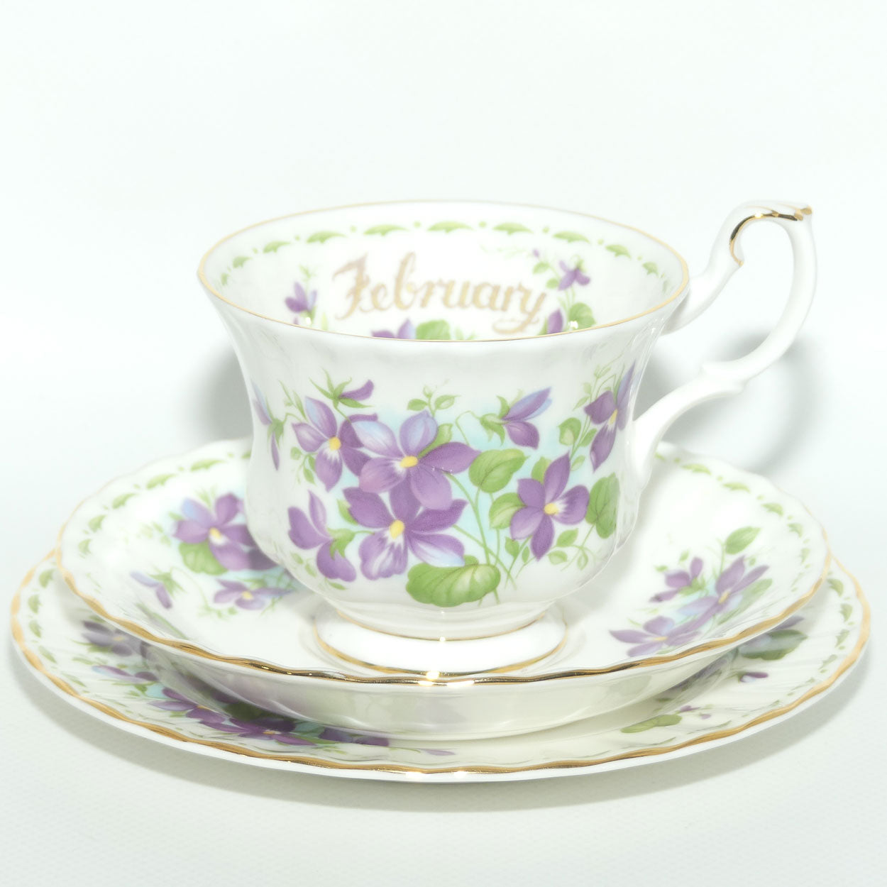 Royal Albert Bone China England | Flower of the Month series | #1 | February Violets trio | Boxed