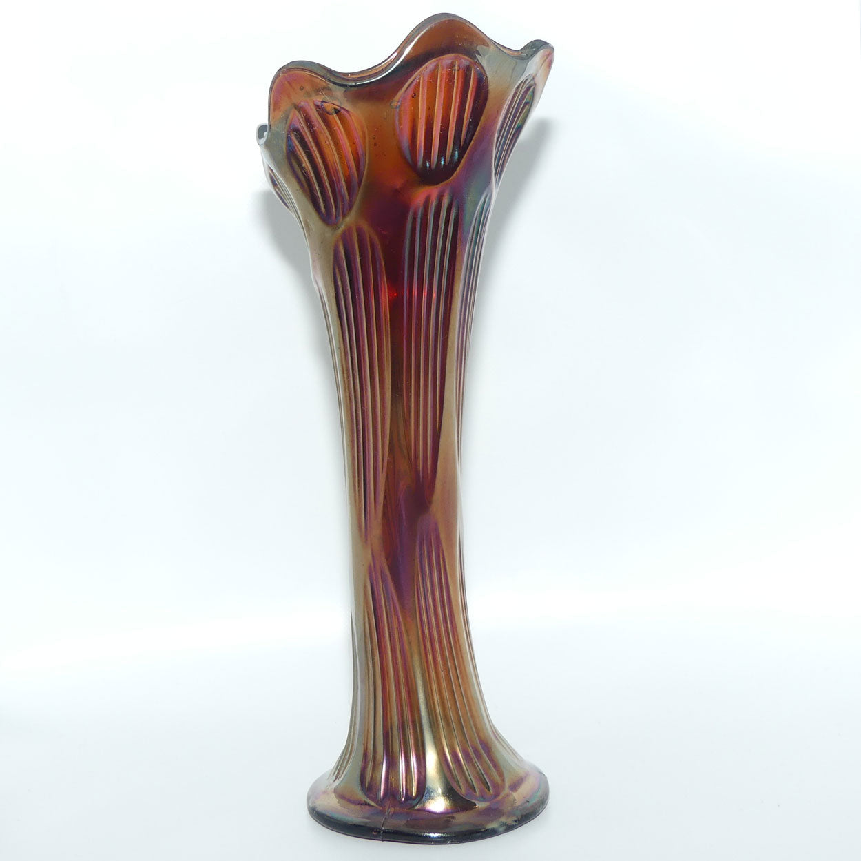 Fenton Diamond and Rib Amethyst Carnival Glass vase | 28cm | Thick