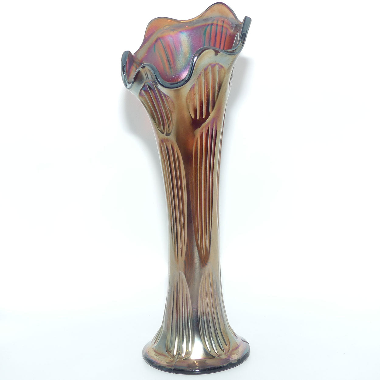 Fenton Diamond and Rib Amethyst Carnival Glass vase | 28cm | Thick