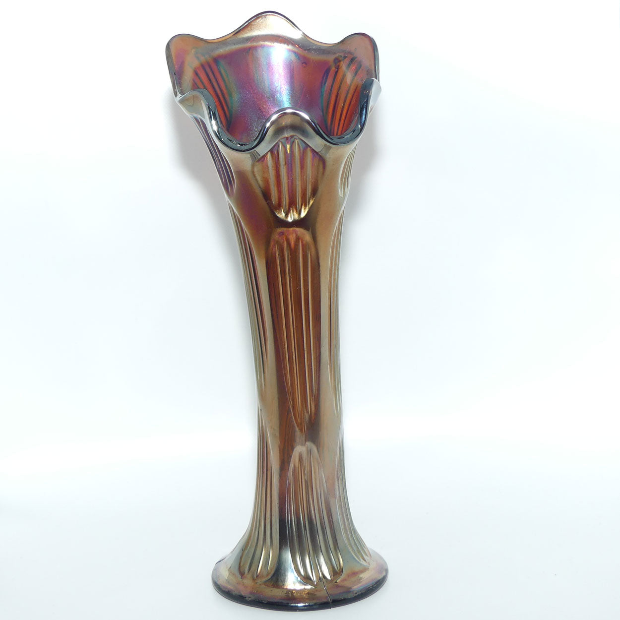 Fenton Diamond and Rib Amethyst Carnival Glass vase | 28cm | Thick