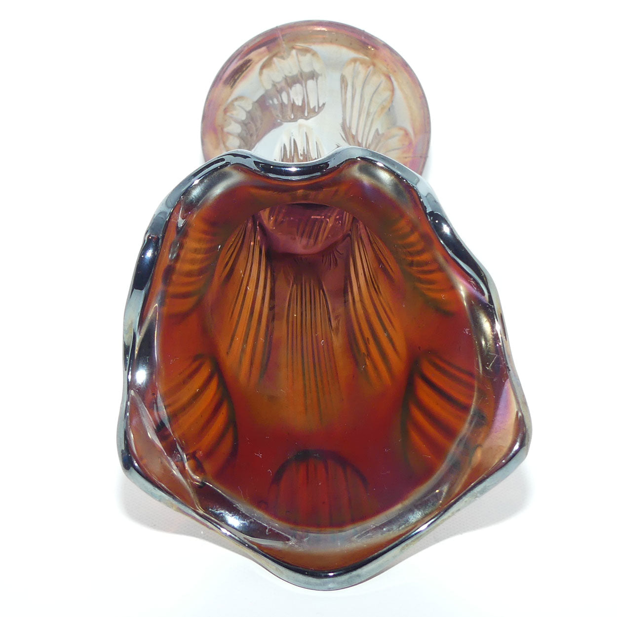 Fenton Diamond and Rib Amethyst Carnival Glass vase | 28cm | Thick