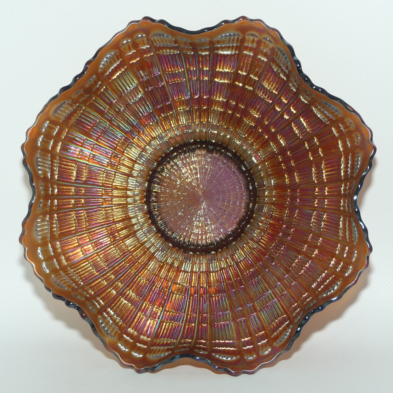 Fenton Amethyst Carnival Glass fluted edge bowl | PLAID pattern