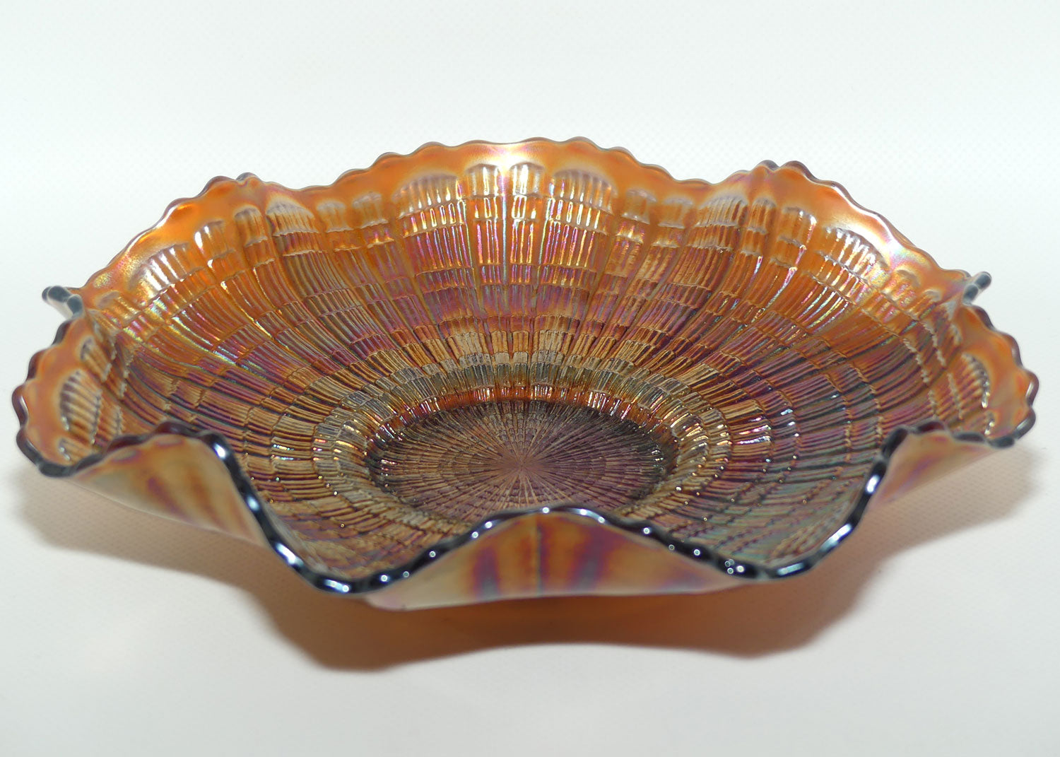 Fenton Amethyst Carnival Glass fluted edge bowl | PLAID pattern