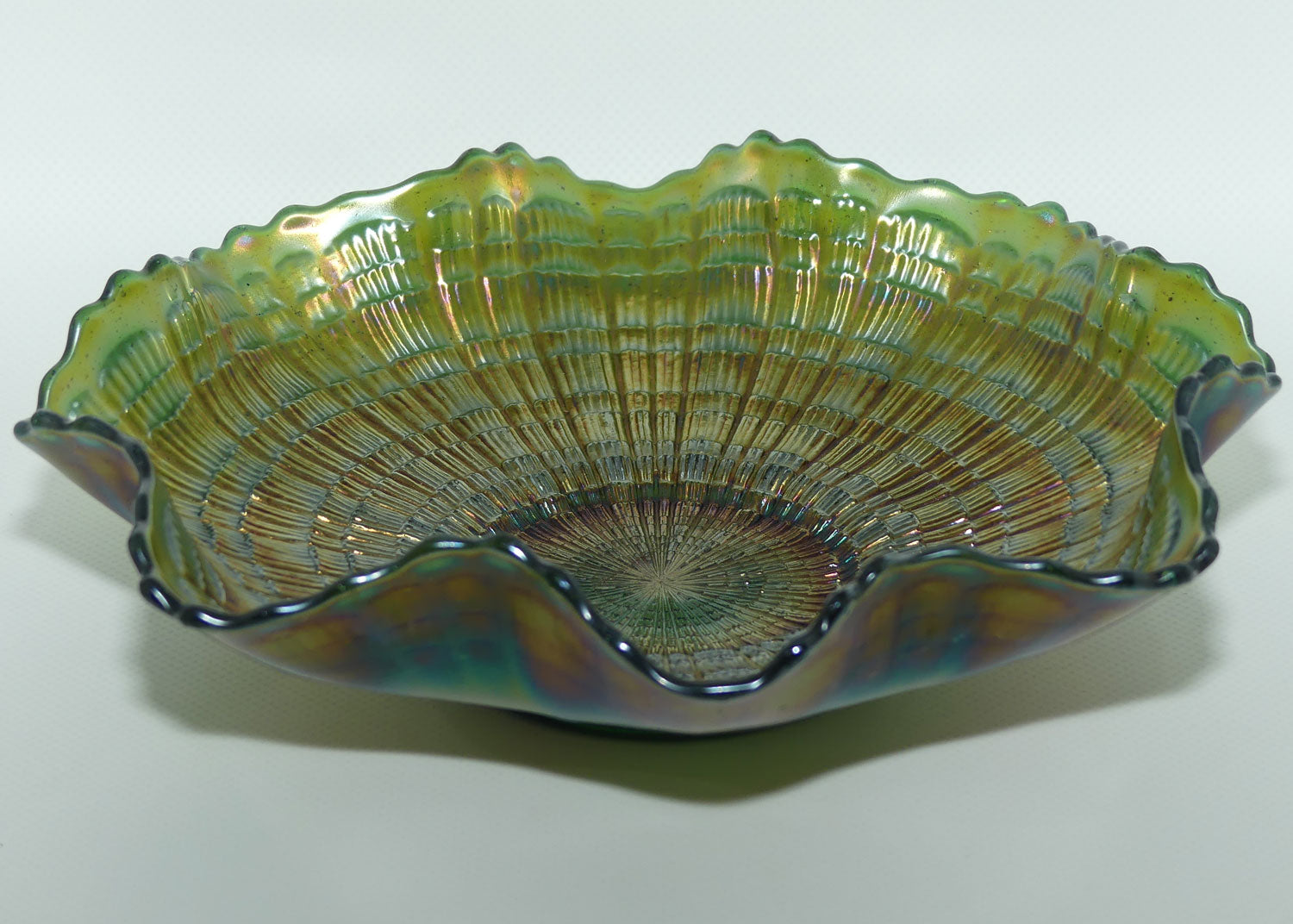 Fenton Carnival Glass | Plaid pattern | Green colour