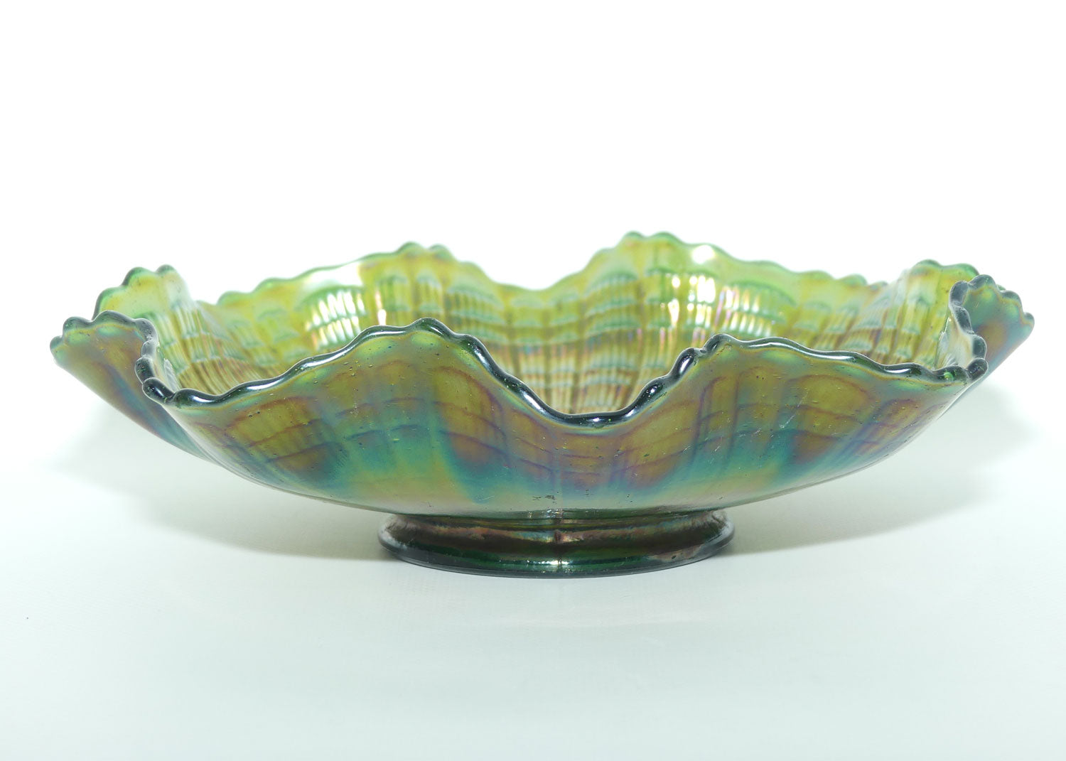 Fenton Carnival Glass | Plaid pattern | Green colour