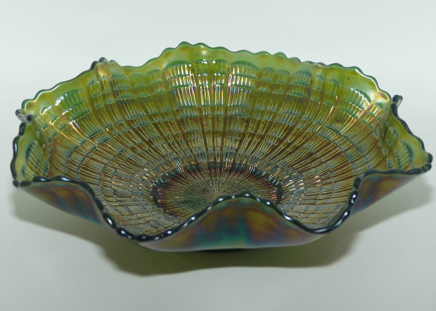 Fenton Carnival Glass | Plaid pattern | Green colour