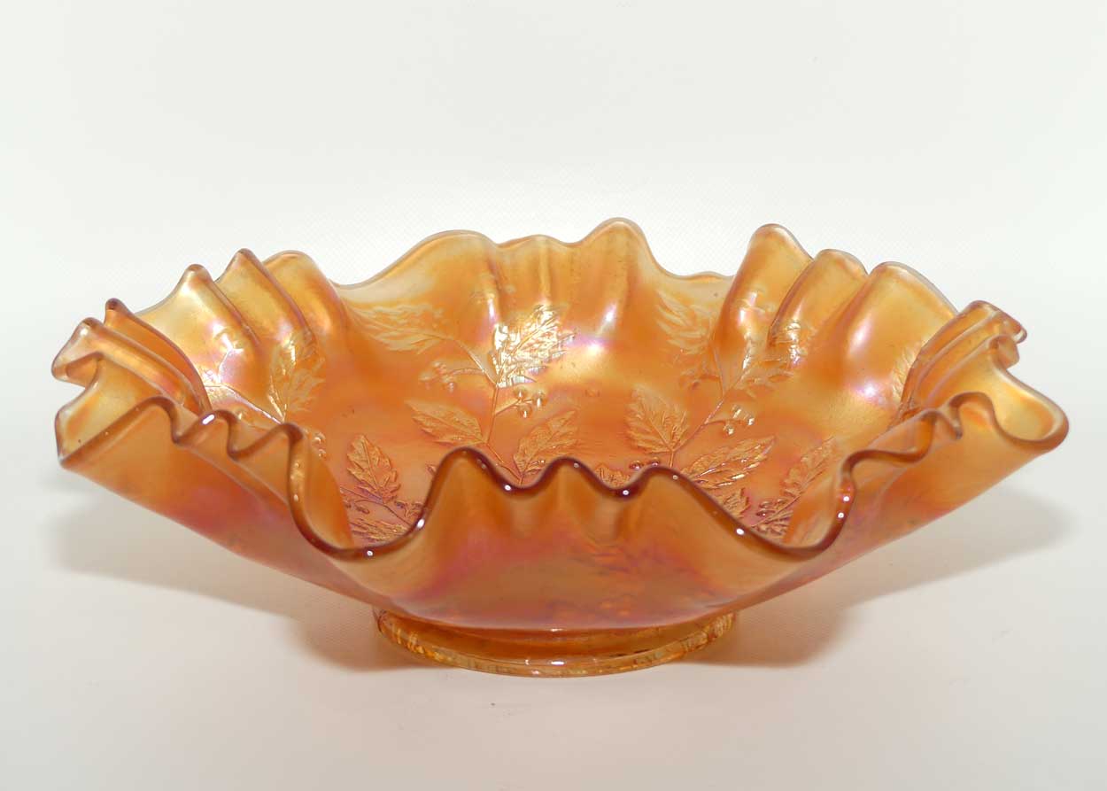 Fenton Marigold Carnival Glass Holly triple crimped edge dish | Darker