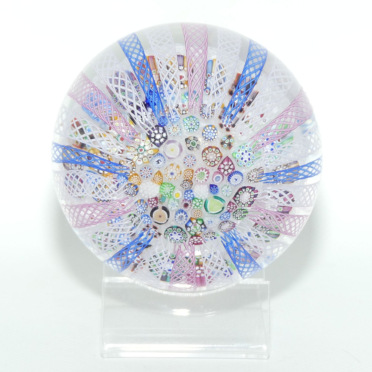 John Deacons Scotland Millefiori Closepack Filigree Overlay Magnum paperweight