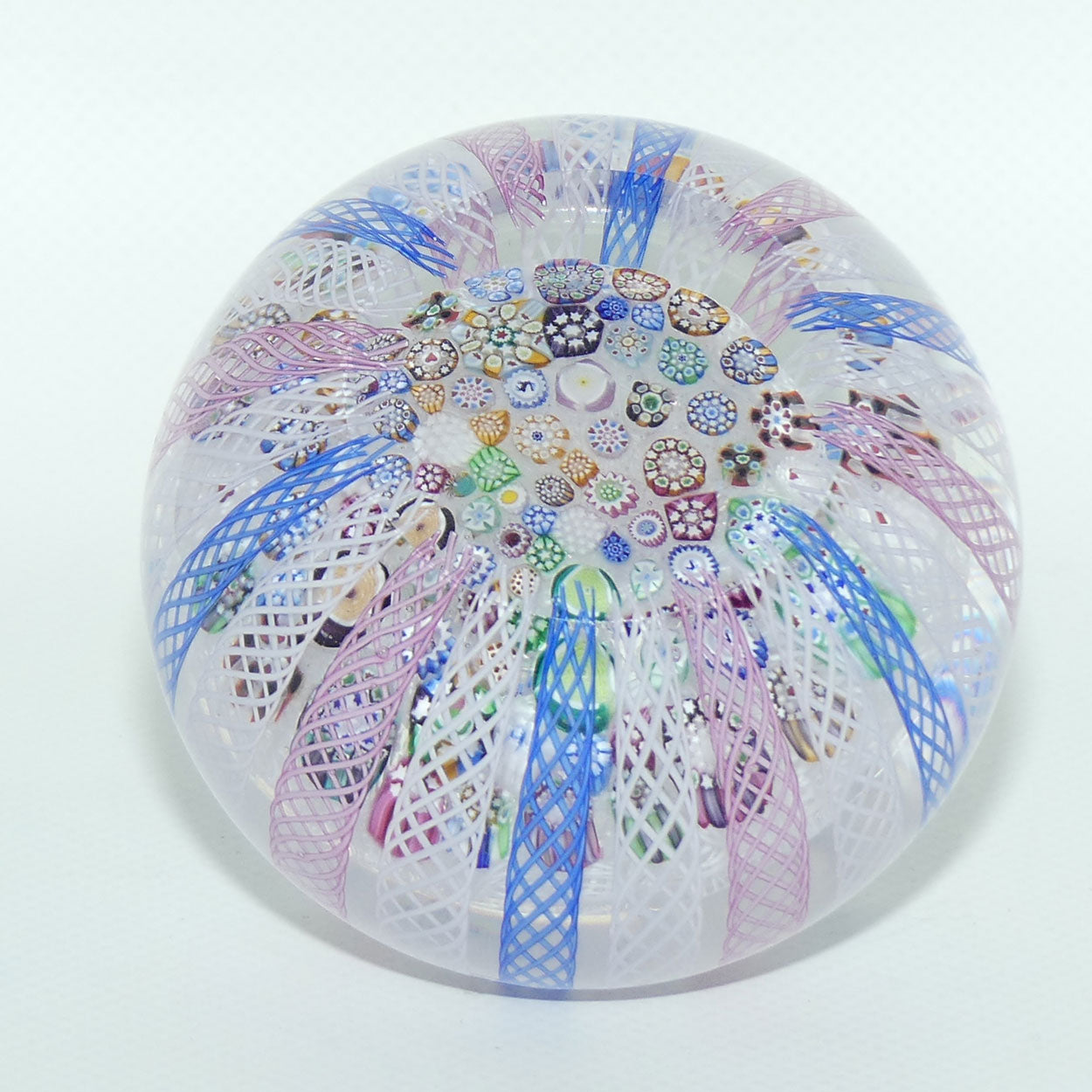 John Deacons Scotland Millefiori Closepack Filigree Overlay Magnum paperweight