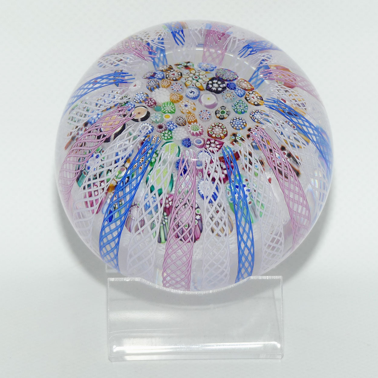 John Deacons Scotland Millefiori Closepack Filigree Overlay Magnum paperweight