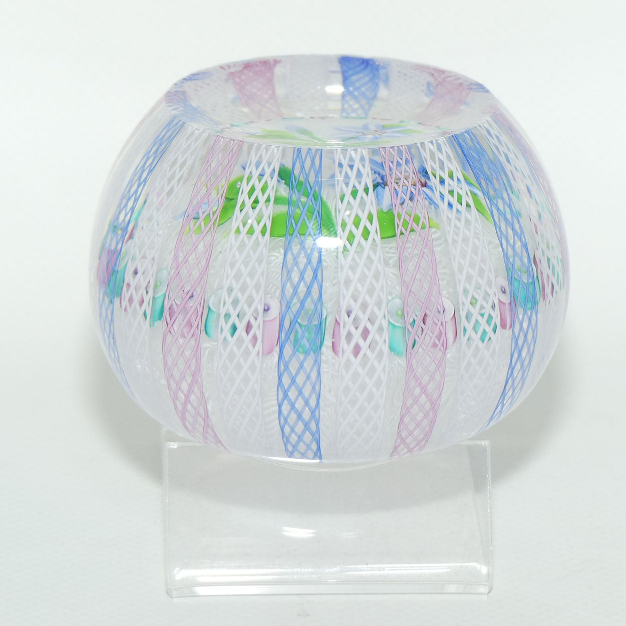 John Deacons Scotland Lampwork Flower and Filigree Overlay Magnum paperweight