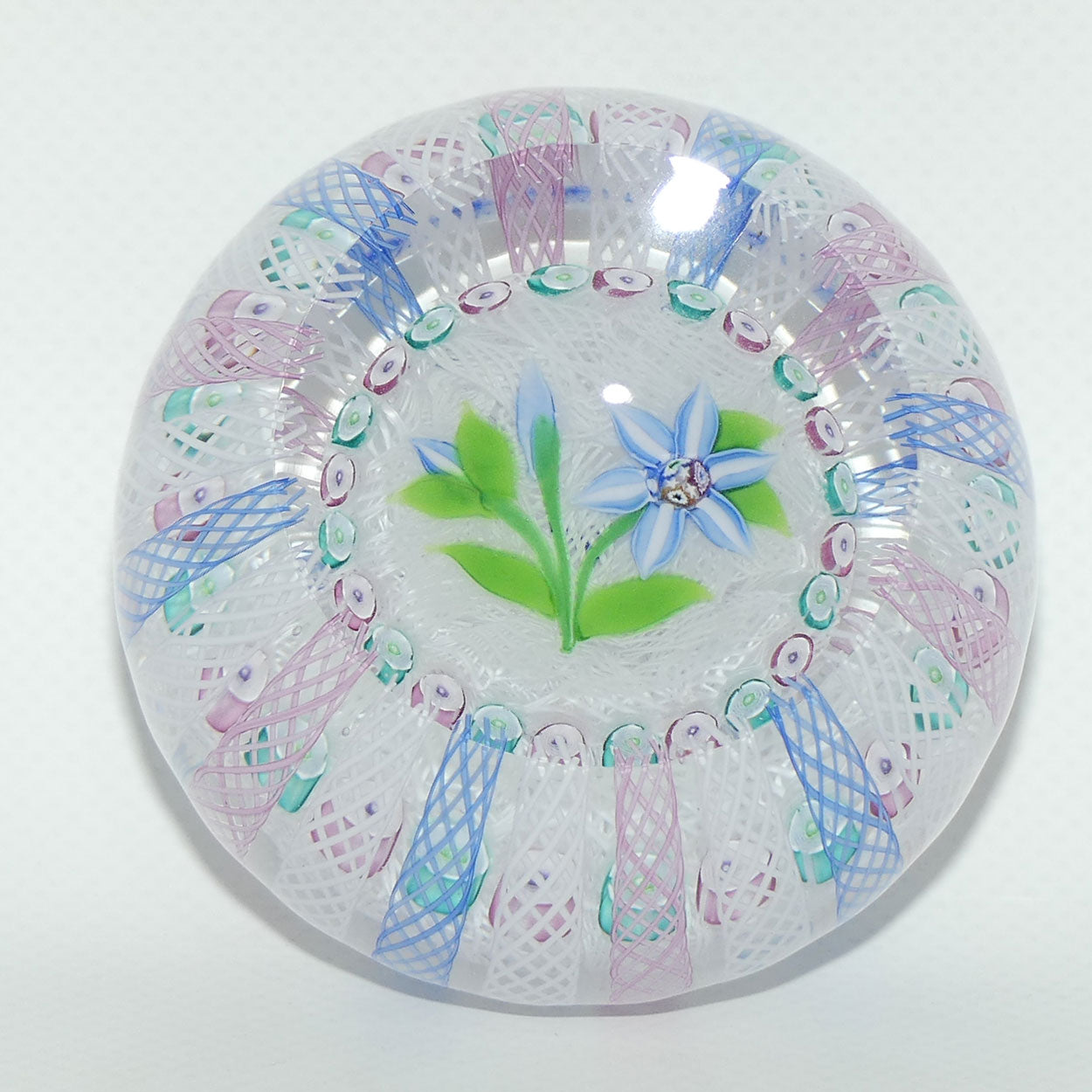 John Deacons Scotland Lampwork Flower and Filigree Overlay Magnum paperweight