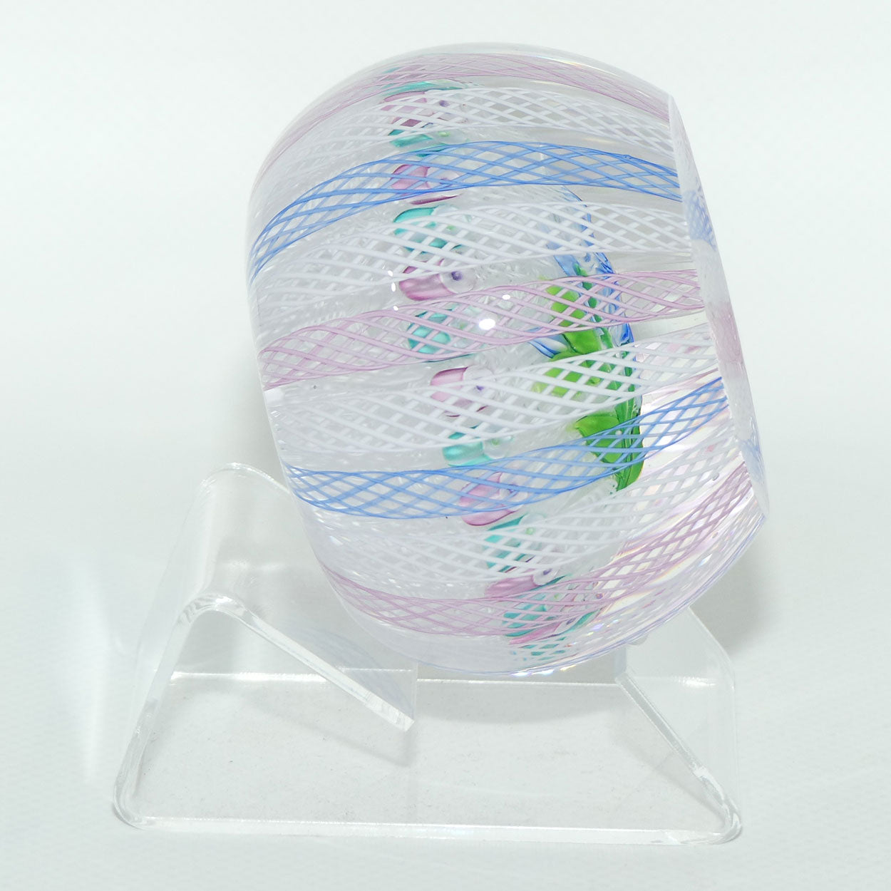 John Deacons Scotland Lampwork Flower and Filigree Overlay Magnum paperweight