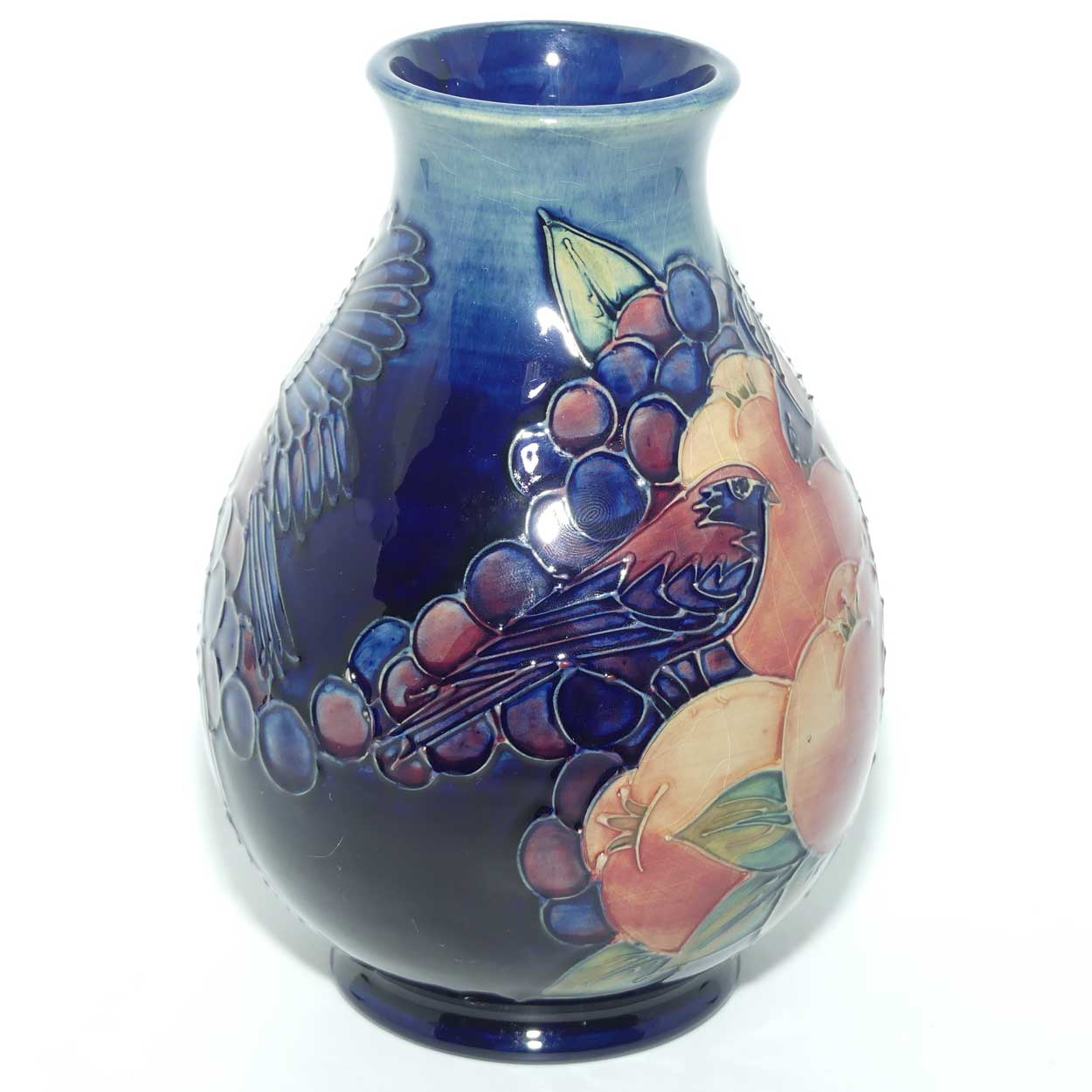 Moorcroft Finches 7/7 vase | Blue | boxed