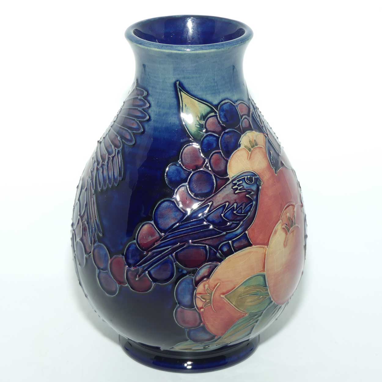 Moorcroft Finches 7/7 vase | Blue | boxed