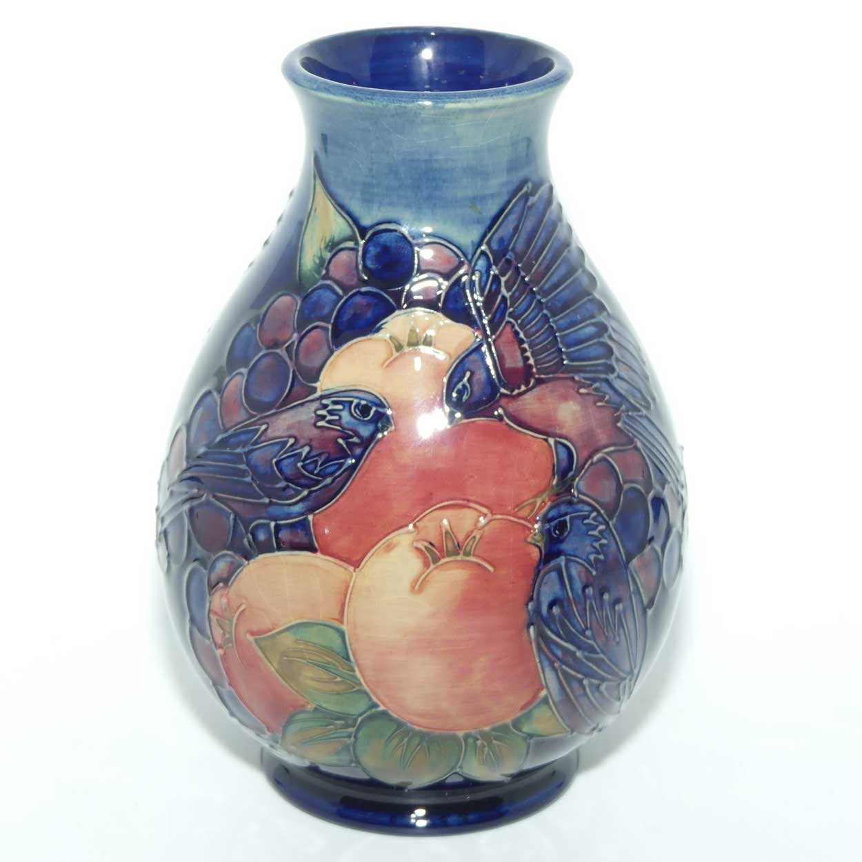 Moorcroft Finches 7/7 vase | Blue | boxed