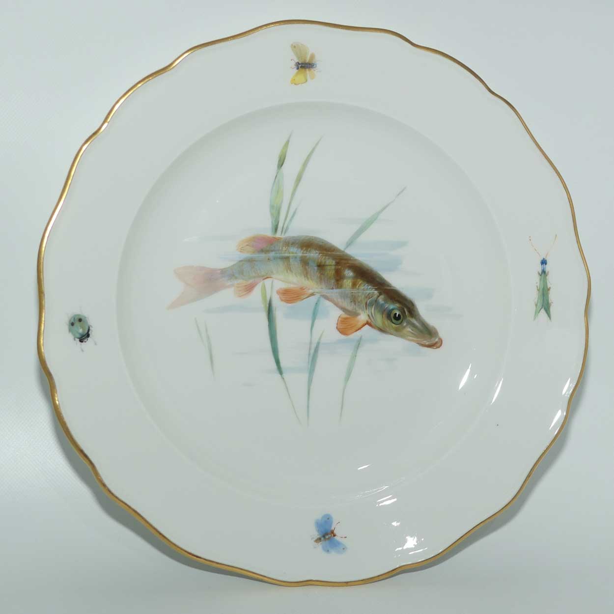 Meissen Hand Painted plate | #3 | Pike among Reeds and Insects