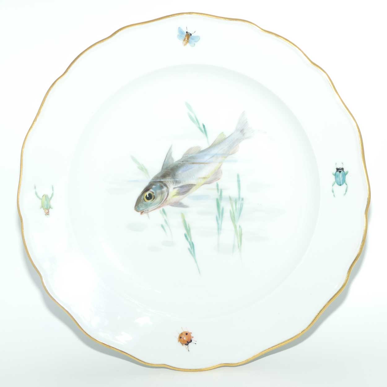 Meissen Hand Painted plate | #4 | Perch among Reeds and Insects
