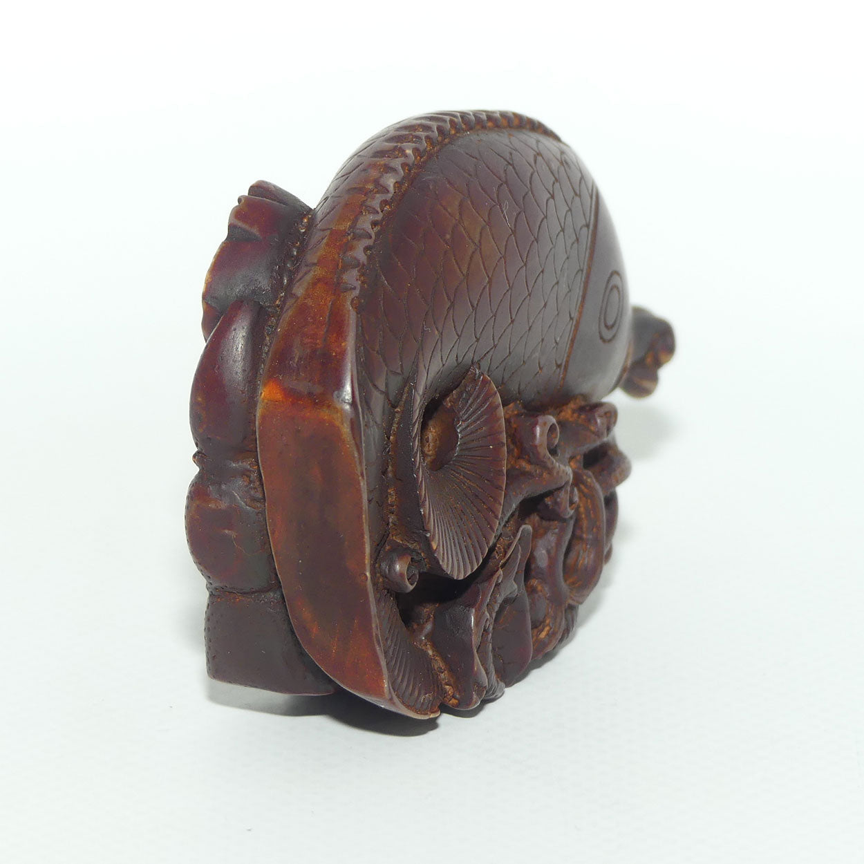 Chinese Snuff Bottle | Carved Brown Stone in the Form of a Carp