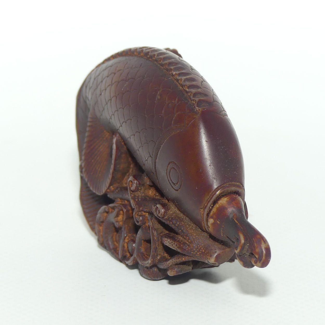 Chinese Snuff Bottle | Carved Brown Stone in the Form of a Carp