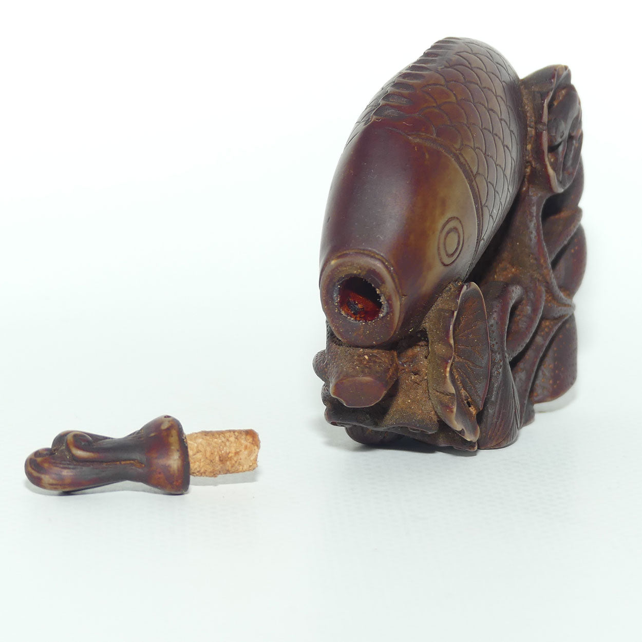 Chinese Snuff Bottle | Carved Brown Stone in the Form of a Carp