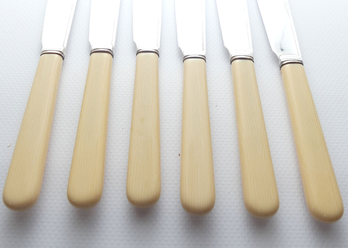 Edwardian era Bone handled and EPNS blades set of 12 fish eaters in Oak canteen