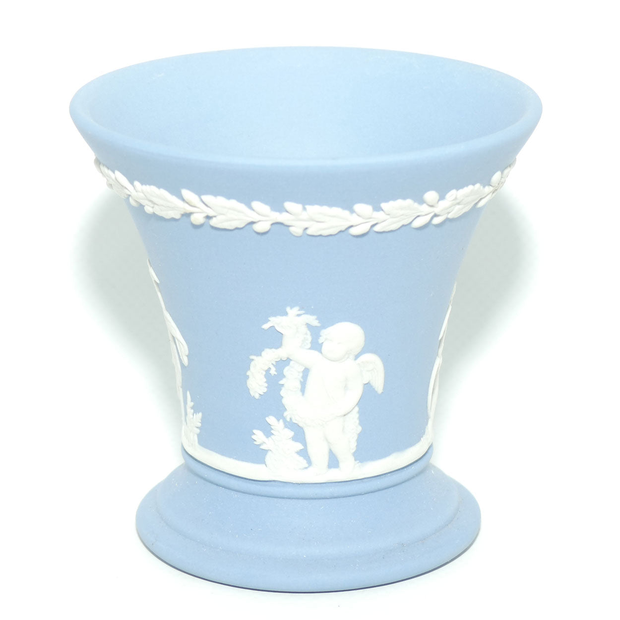 Wedgwood Jasper | White on Pale Blue | Flaired and Footed Cherub vase