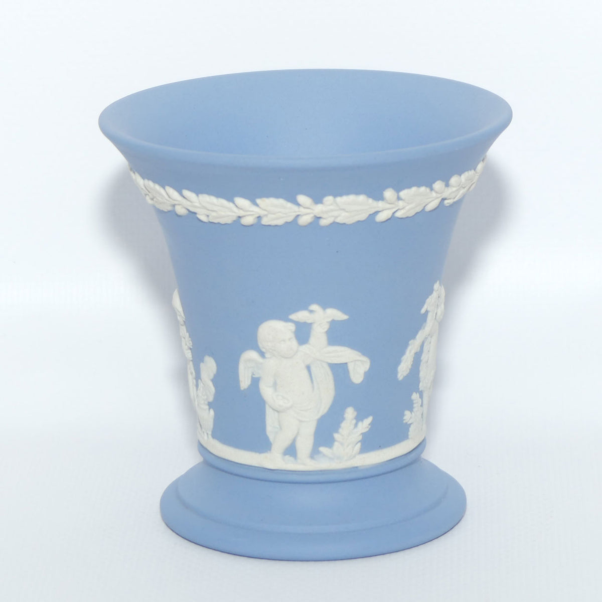 Wedgwood Jasper | White on Pale Blue | Flaired and Footed Cherub vase | #2