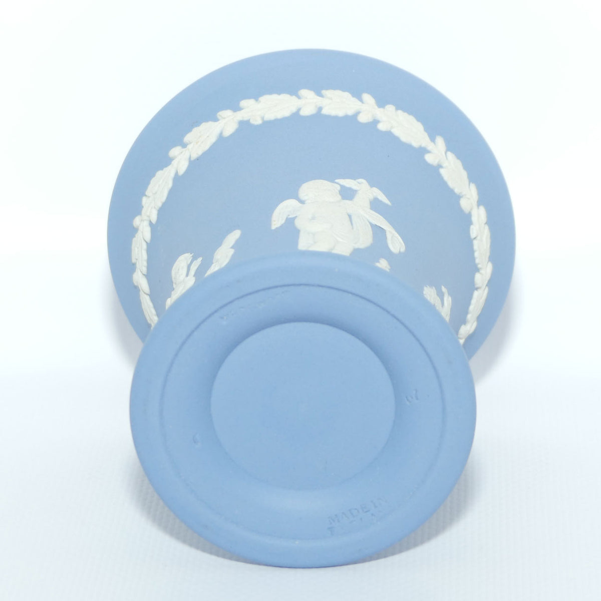 Wedgwood Jasper | White on Pale Blue | Flaired and Footed Cherub vase | #2