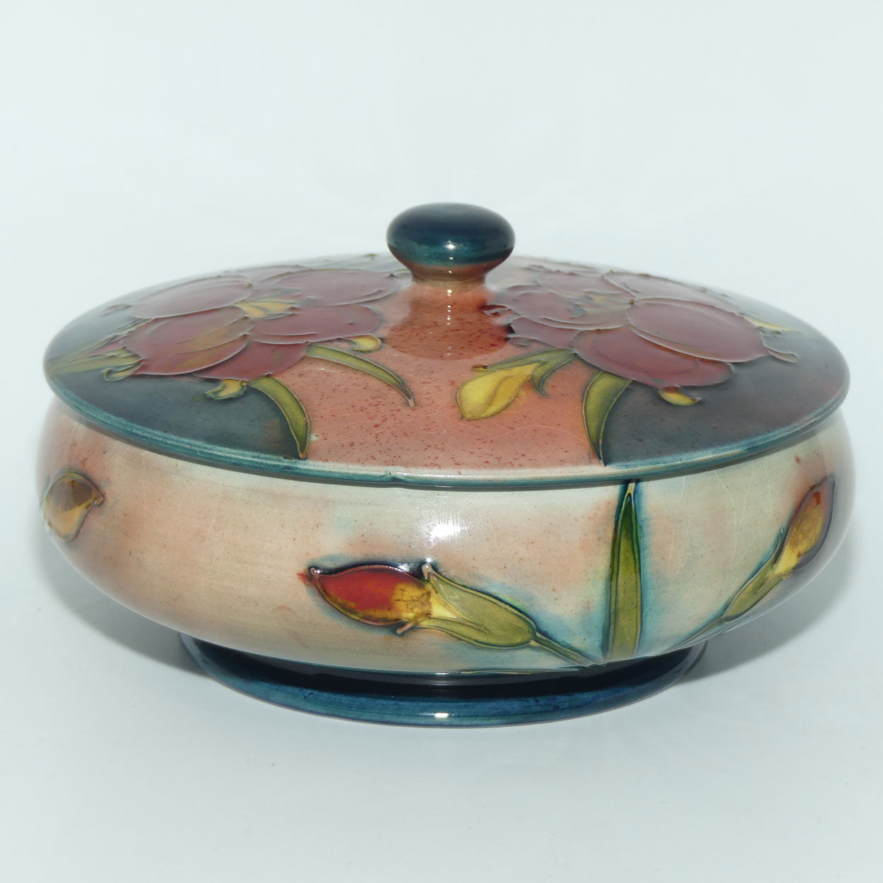Walter Moorcroft Flambe Freesia large lidded powder bowl