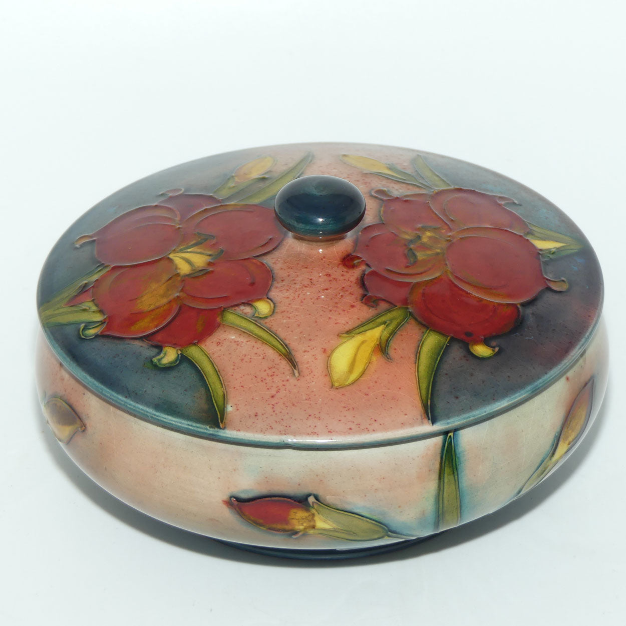 Walter Moorcroft Flambe Freesia large lidded powder bowl
