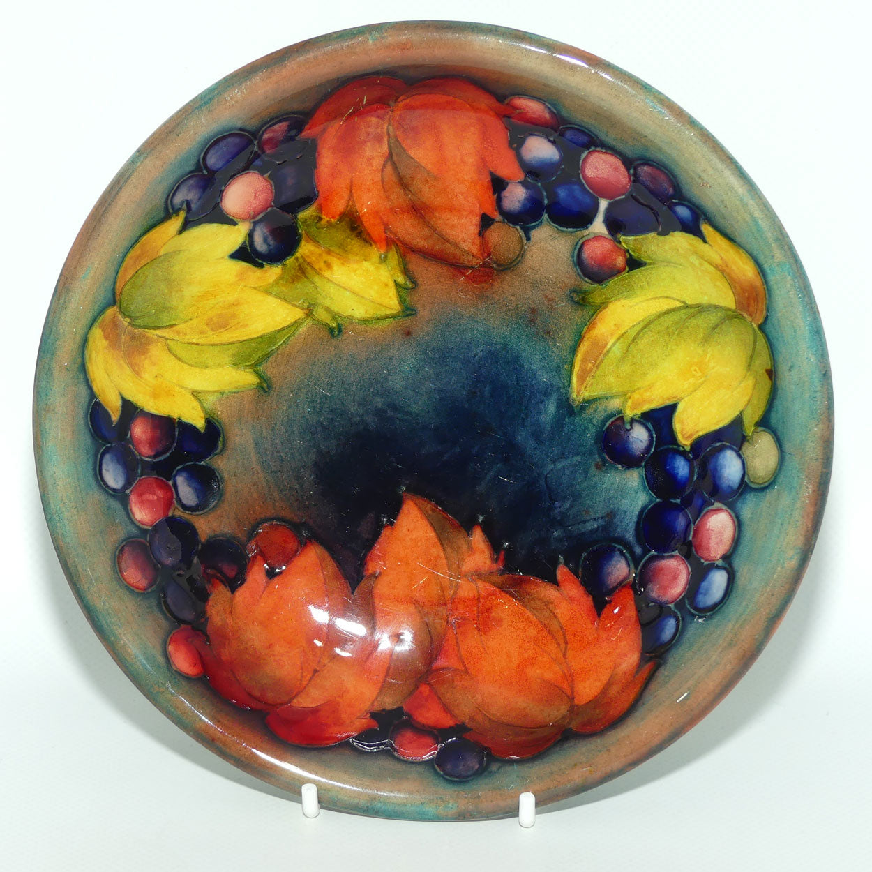 William Moorcroft Flambe Leaves and Fruit shallow bowl | Flambe Tints