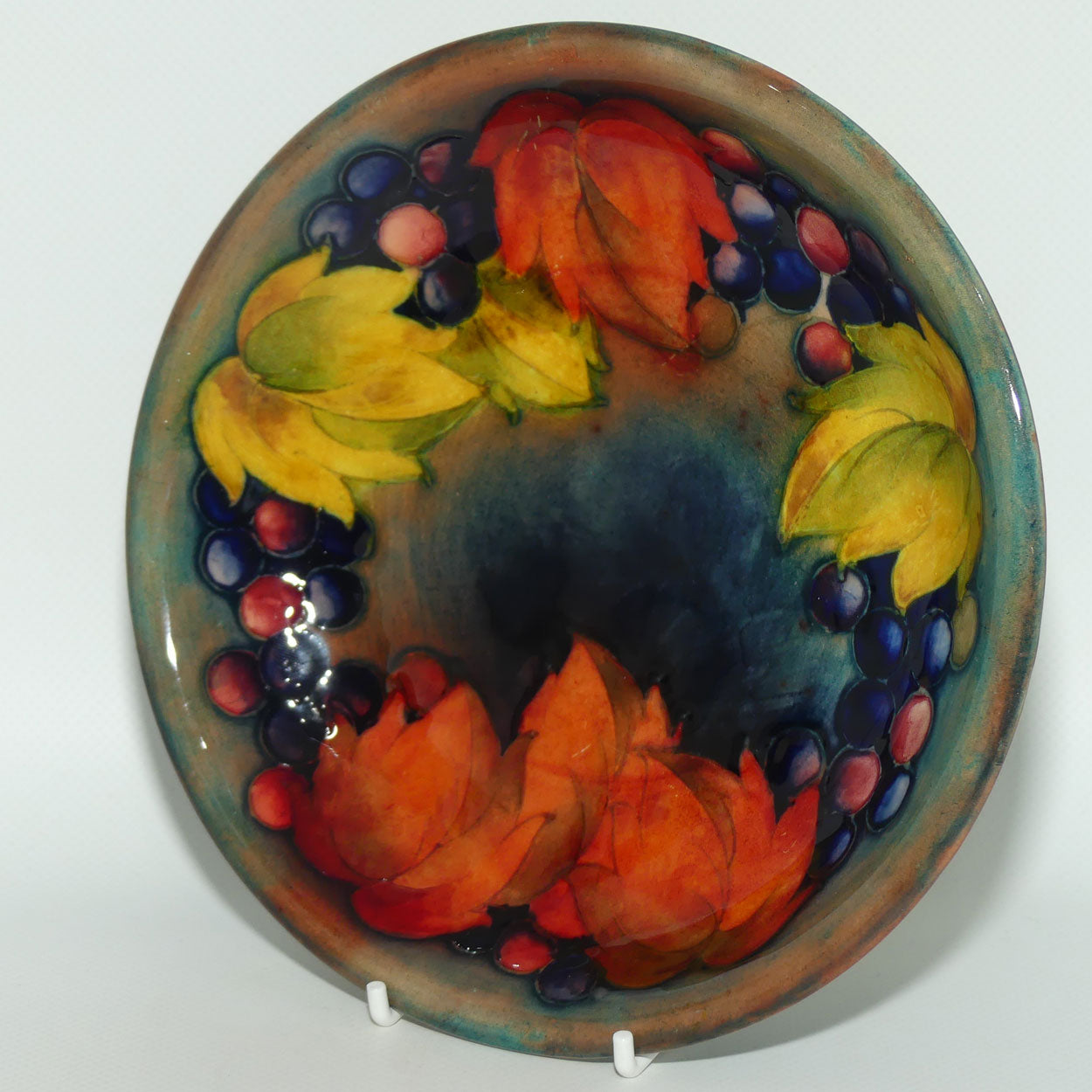 William Moorcroft Flambe Leaves and Fruit shallow bowl | Flambe Tints