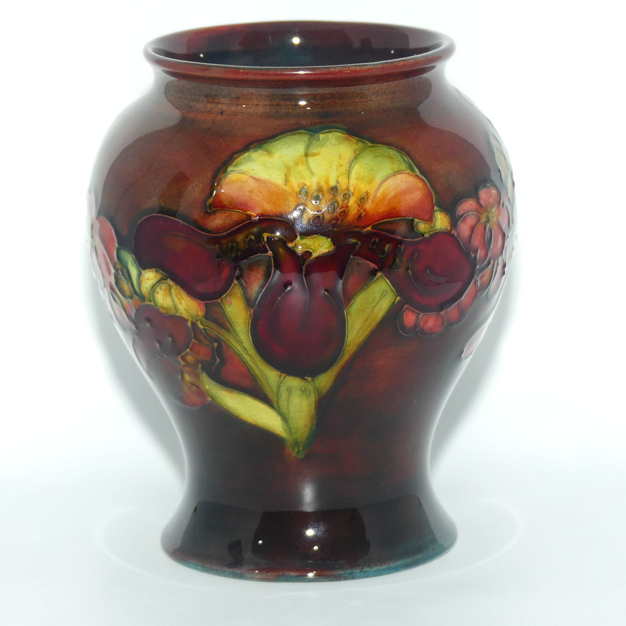 Walter Moorcroft Flambe Orchid reverse bulbous vase