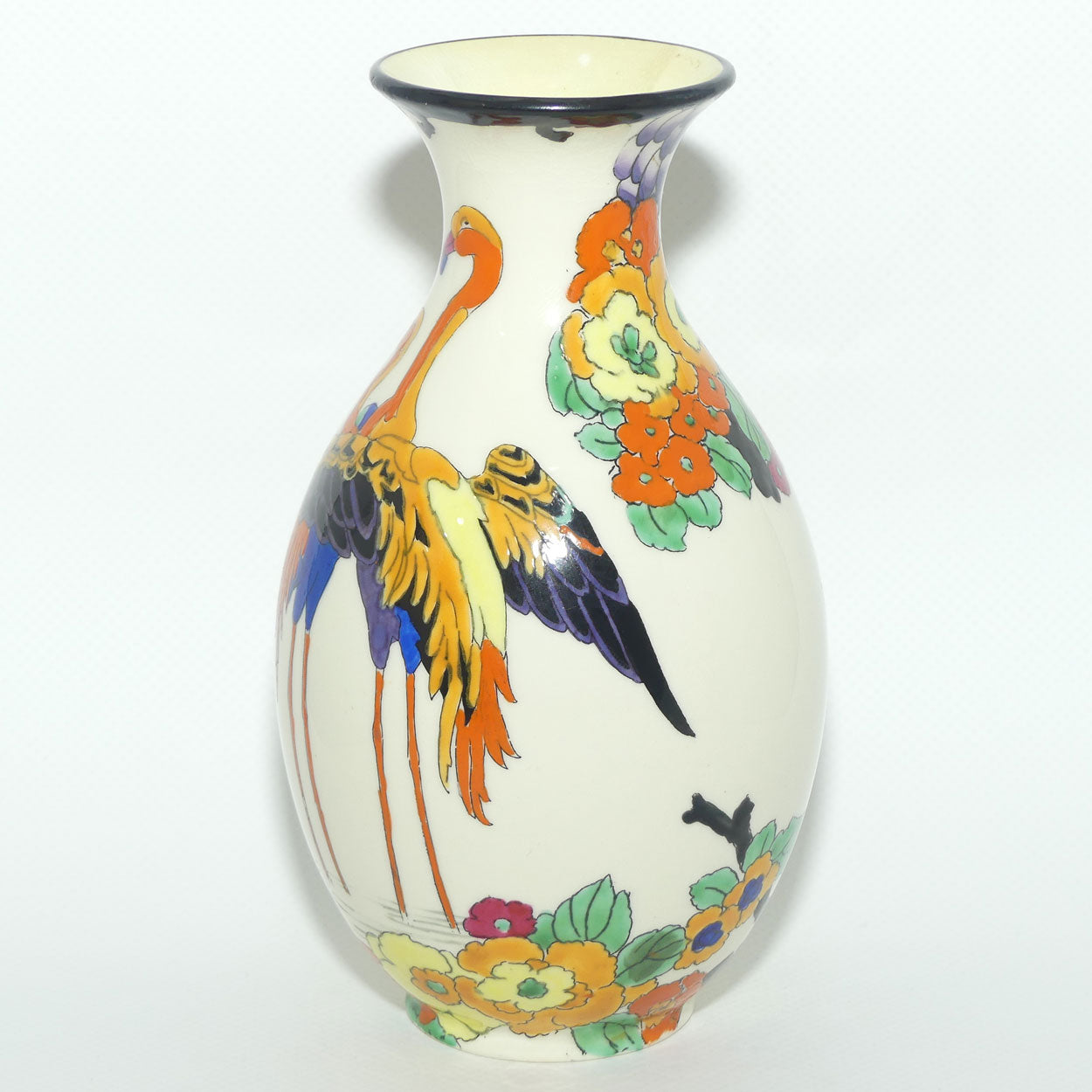 Royal Doulton hand enamelled Mandarin ware | Flamingo vase by Robert Allen | RA307