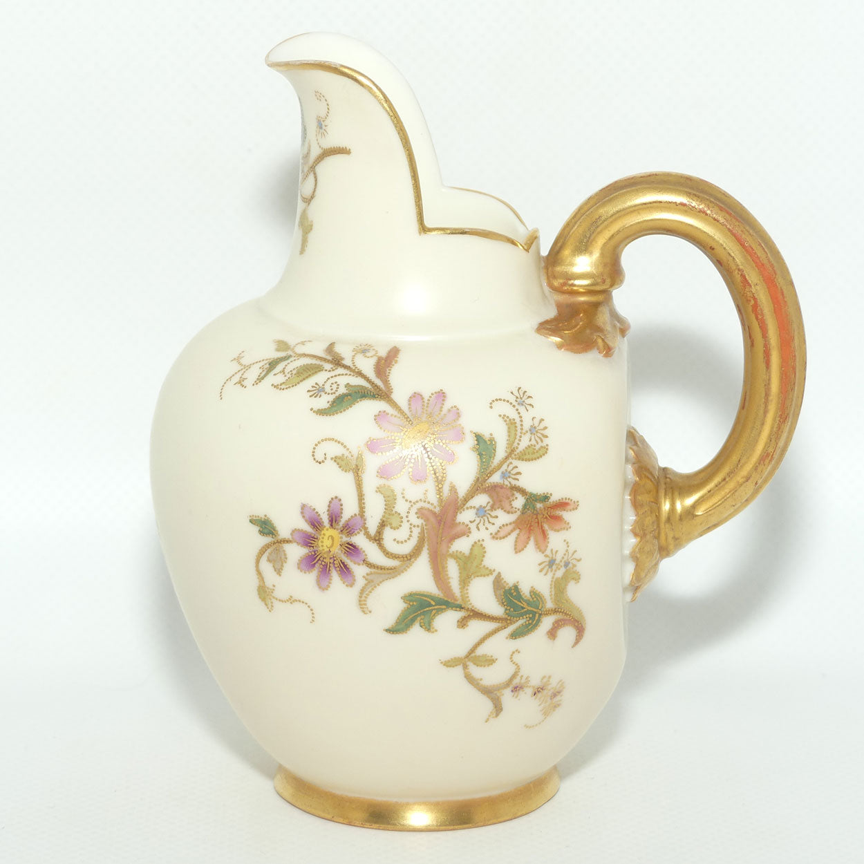 Royal Worcester Blush Ivory hand painted floral small flatback jug | 13cm