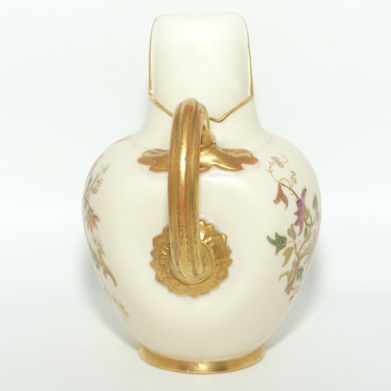 Royal Worcester Blush Ivory hand painted floral small flatback jug | 13cm