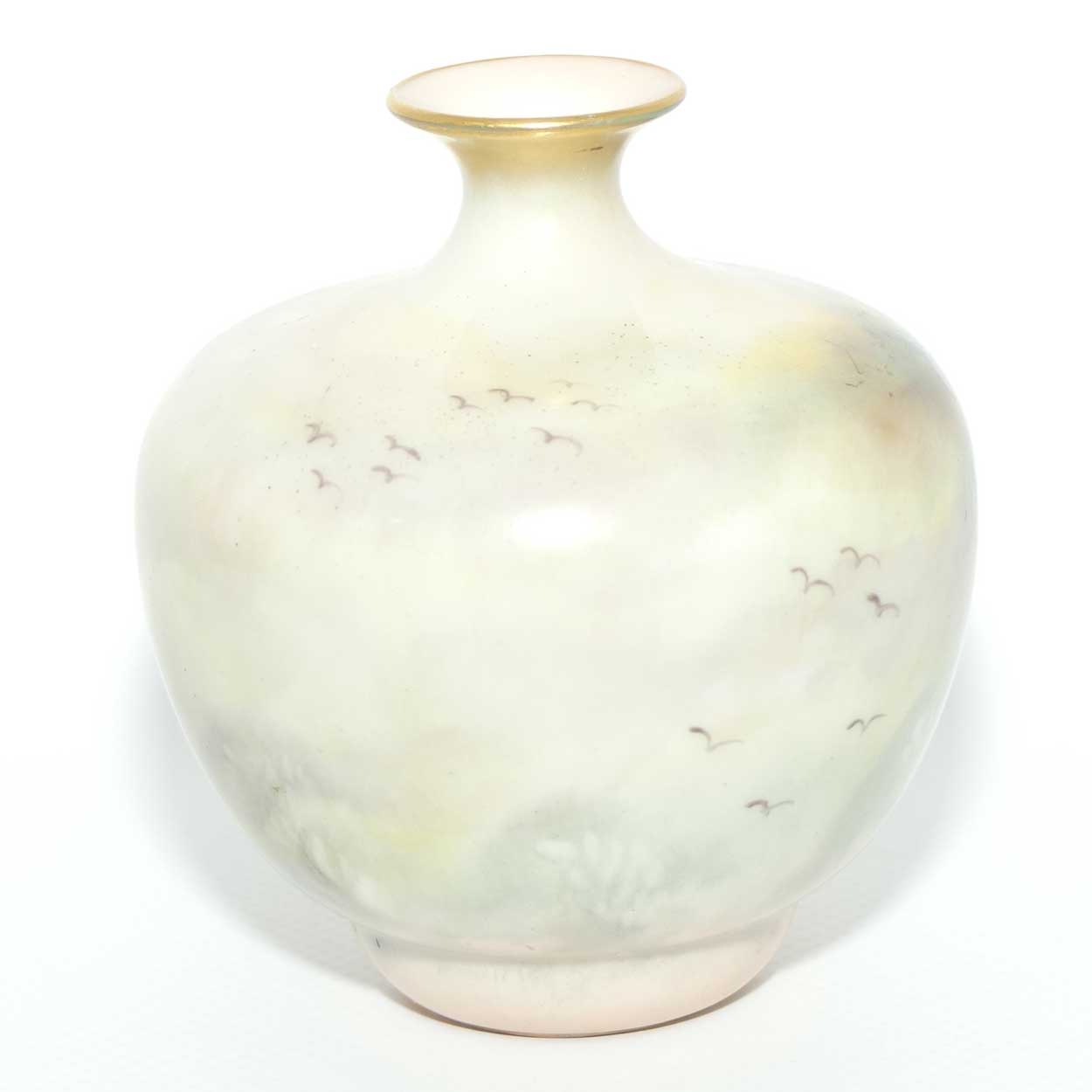 Royal Worcester hand painted Peacocks miniature vase | signed J Flexman
