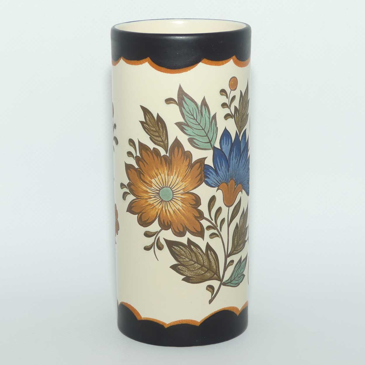 Gouda Pottery Holland Flora pattern cylindrical vase | original label intact