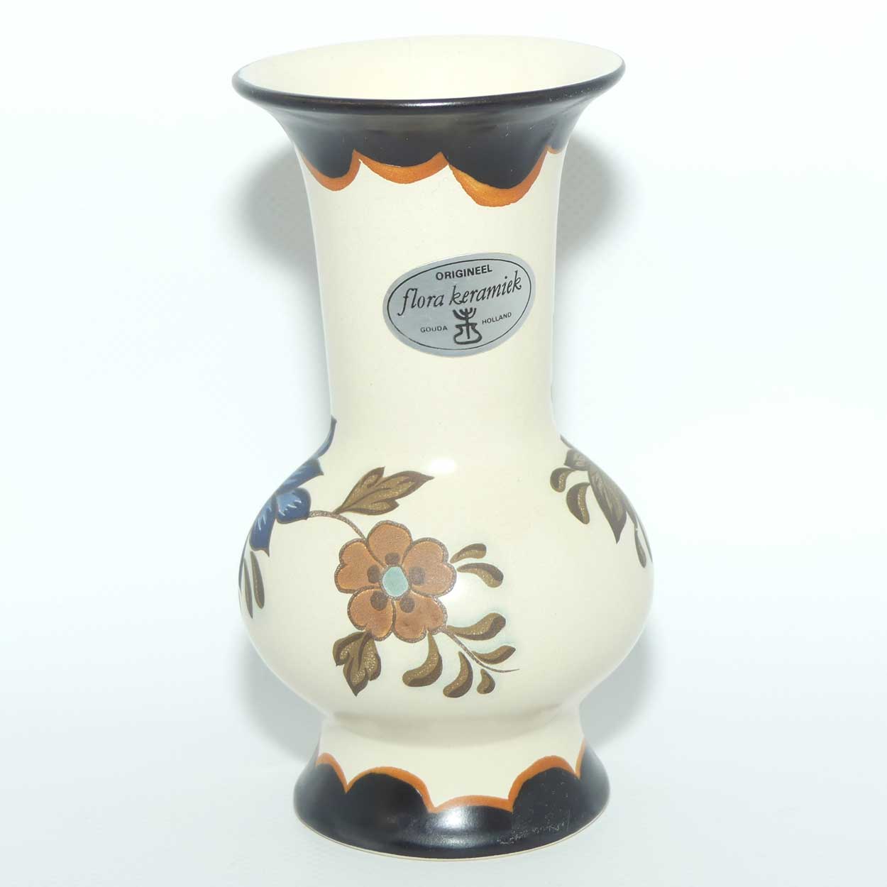 Gouda Pottery Holland Flora pattern vase | original label intact
