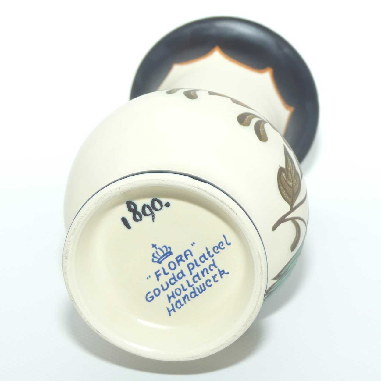 Gouda Pottery Holland Flora pattern vase | original label intact