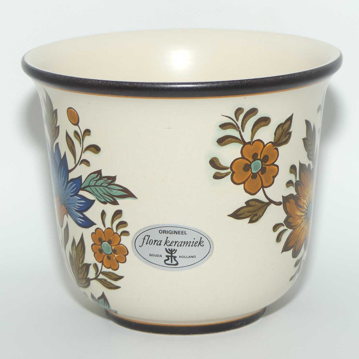 Gouda Pottery Holland Flora pattern small planter | original label intact