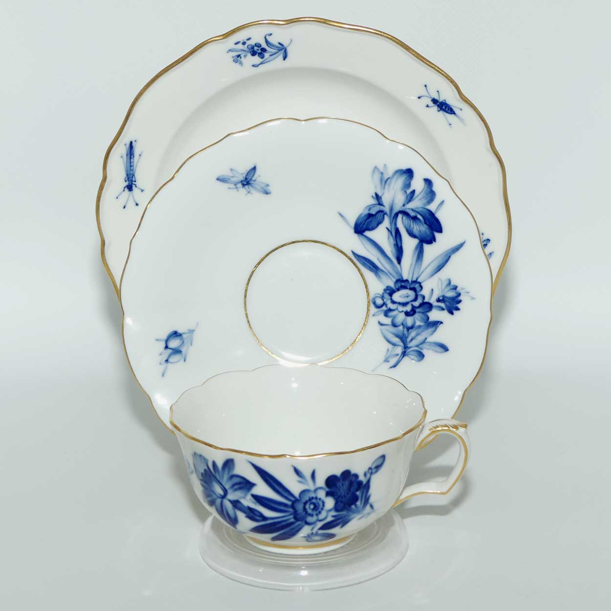 Meissen Blue Floral and Insects tea trio