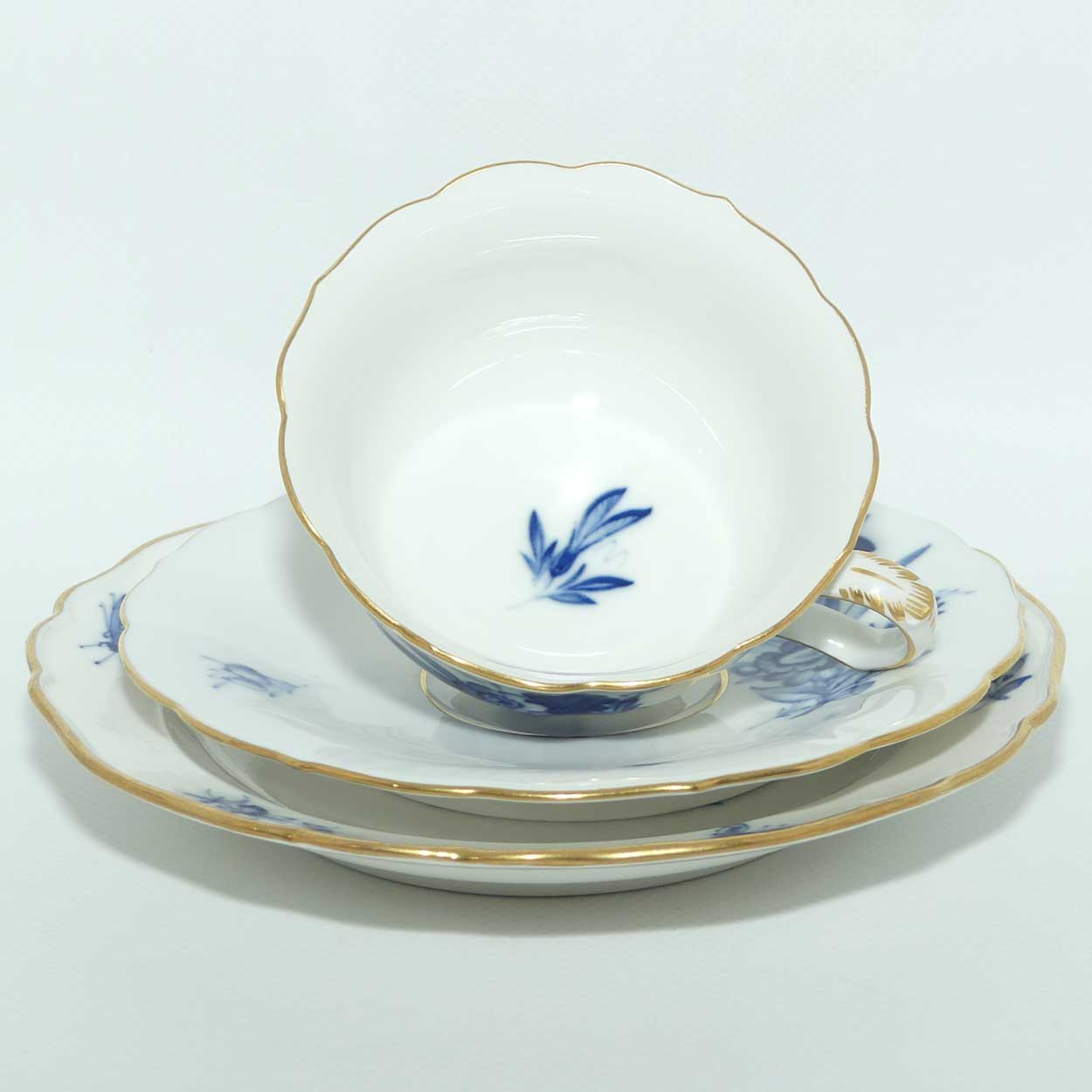 Meissen Blue Floral and Insects tea trio