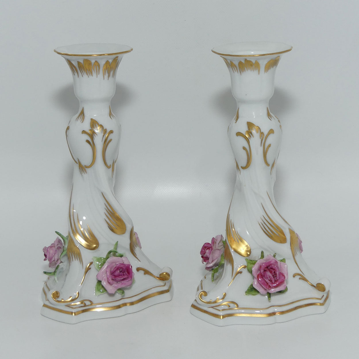 AK Kaiser West Germany Pair of Applied Floral candlesticks