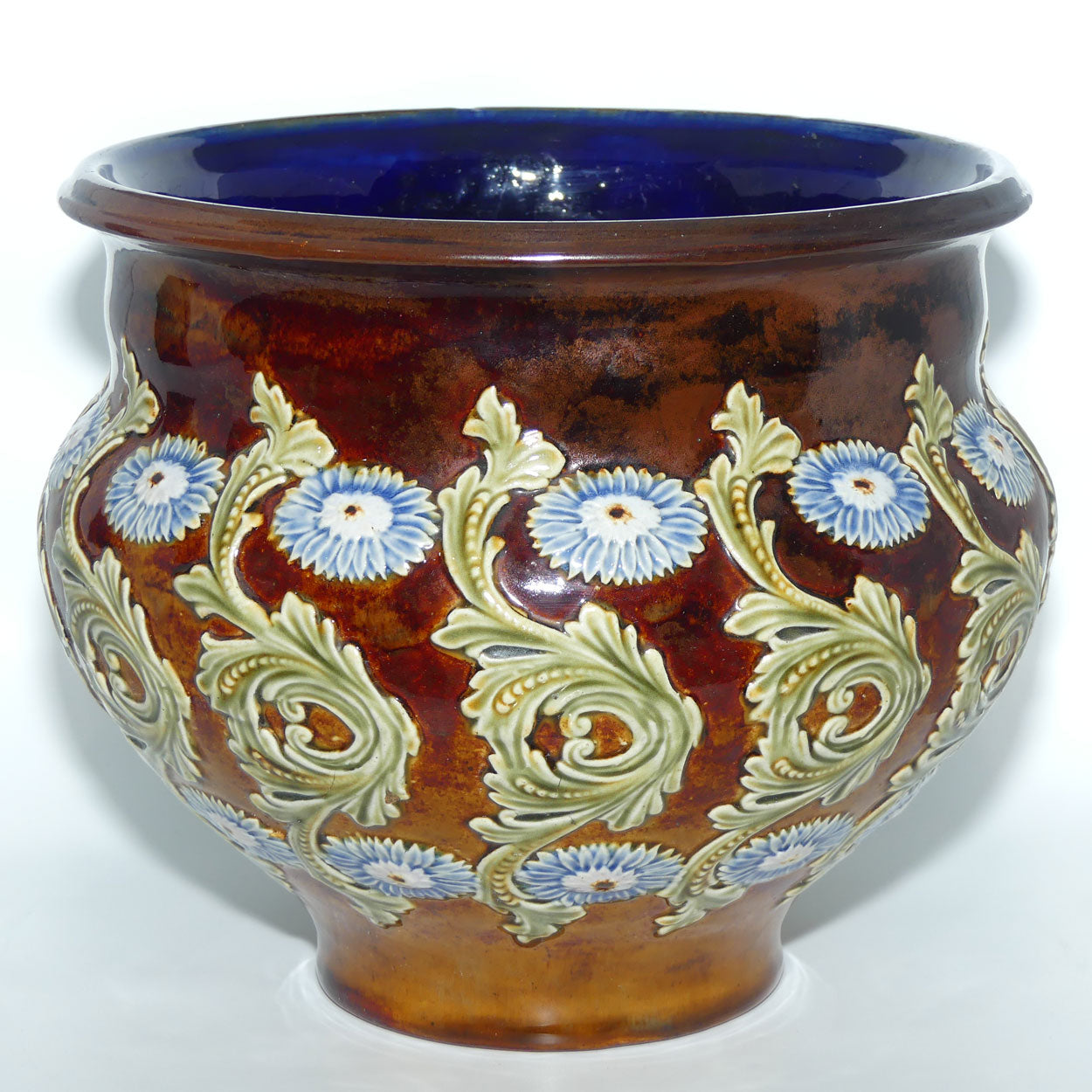 Doulton Lambeth Stoneware jardiniere | Scrolled Floral decoration
