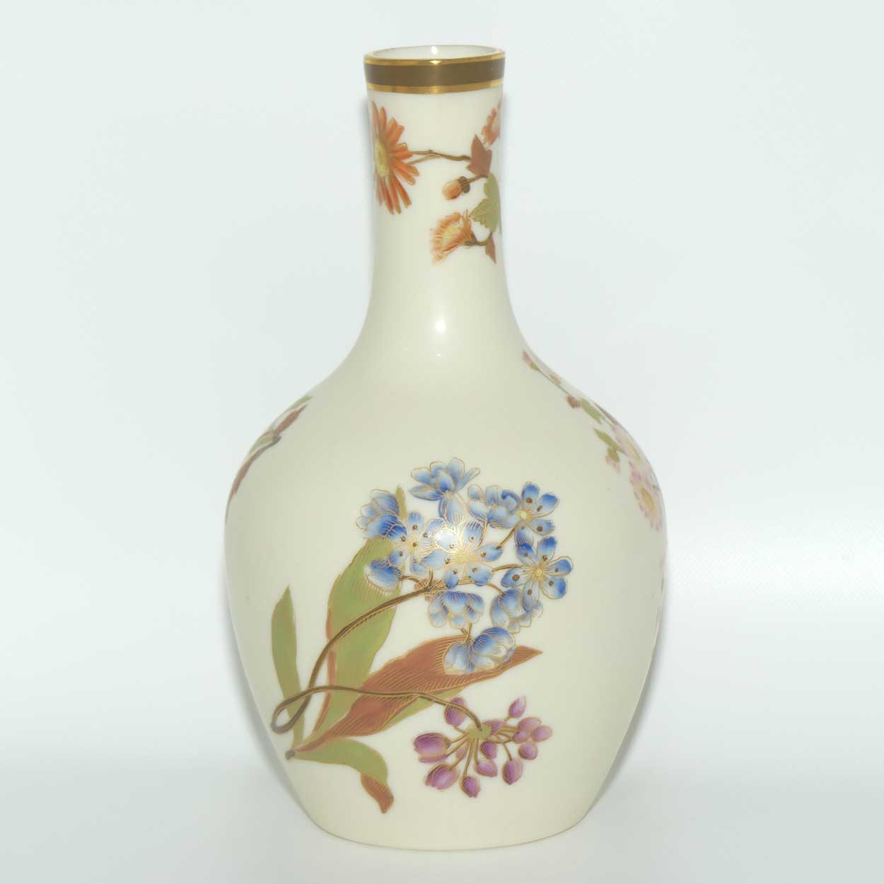 Royal Worcester Blush Ivory and gilt hand painted floral jug with bamboo style handle