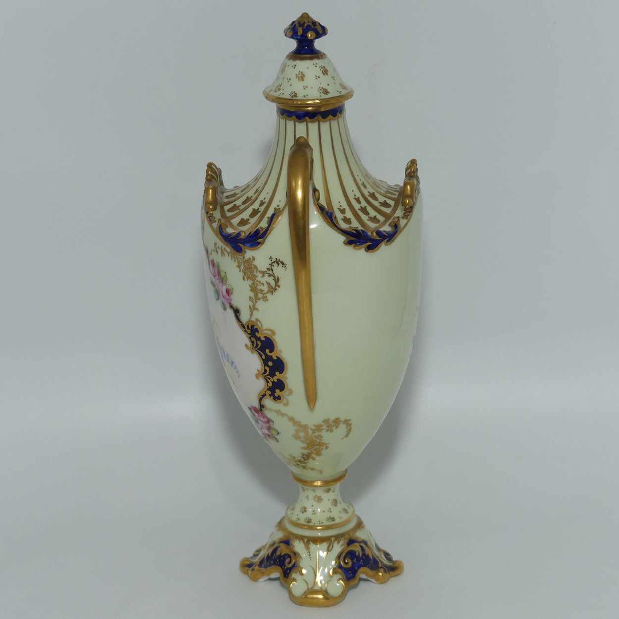 Royal Crown Derby hand painted floral twin handle lidded urn | AF Wood | c.1897