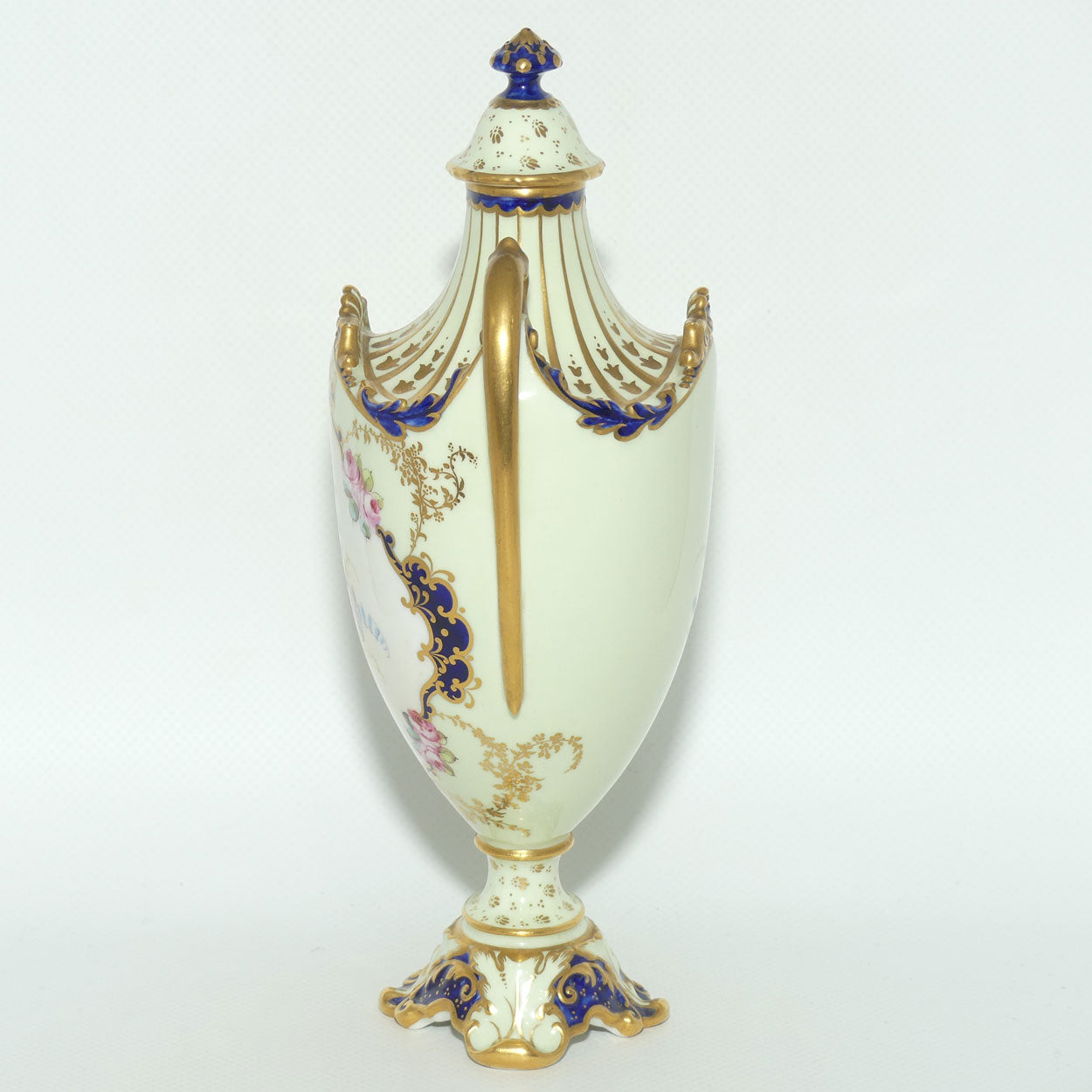 Royal Crown Derby hand painted floral twin handle lidded urn | AF Wood | c.1897