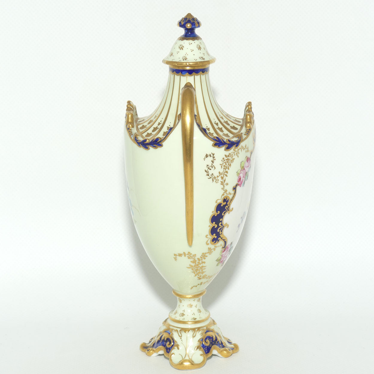 Royal Crown Derby hand painted floral twin handle lidded urn | AF Wood | c.1897